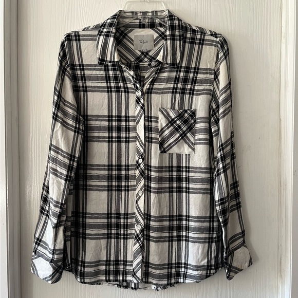 RAILS Hunter Ivory Dove Onyx Plaid Flannel Button-Down Shirt - Picture 3 of 9